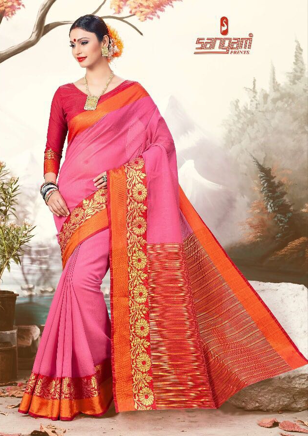 Sangam print Pangat Fancy silk saree with jari border saree
