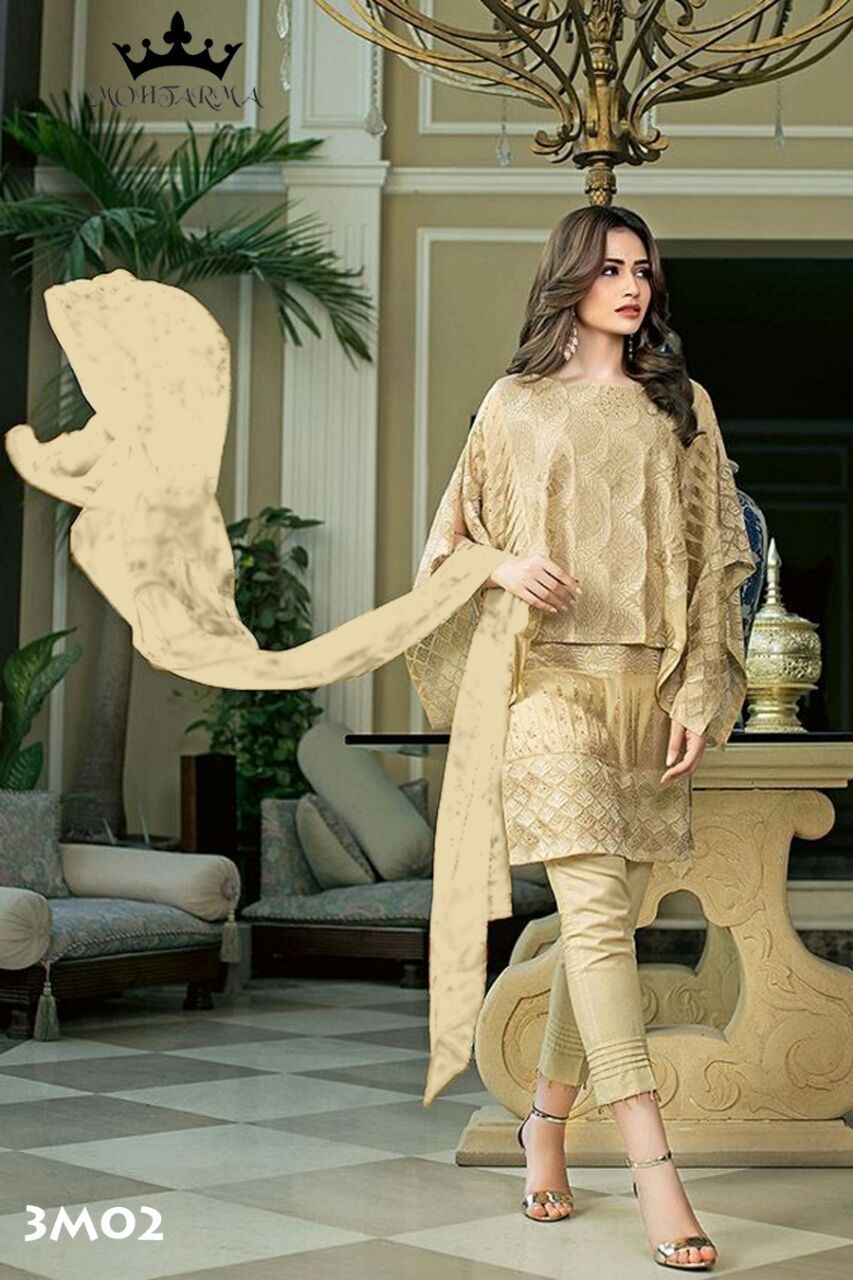 Mohtarma fabric mahroo buy pakistani suit online wholesaler