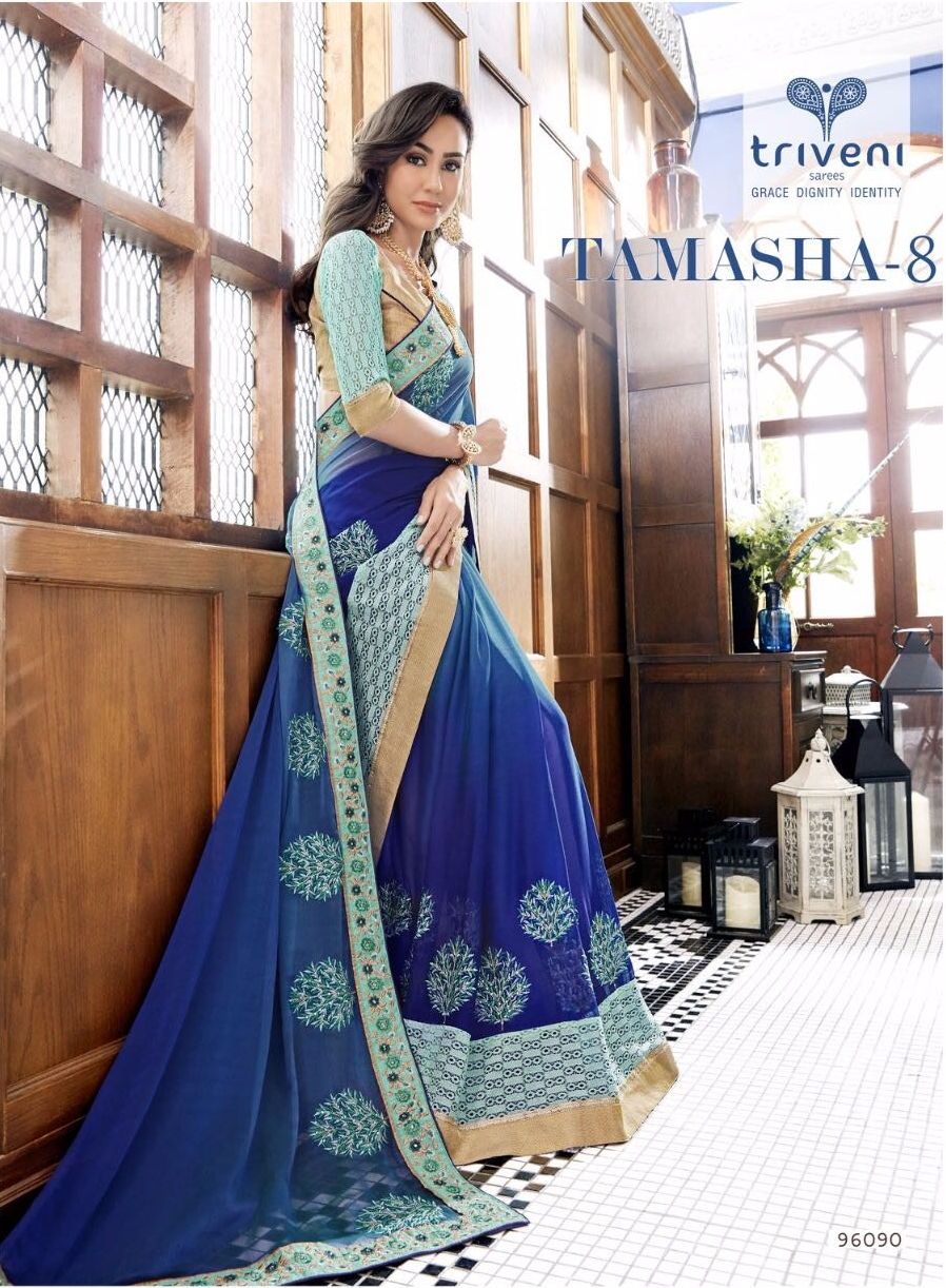 Triveni tamasha 8 heavy embroidered fancy saree collection