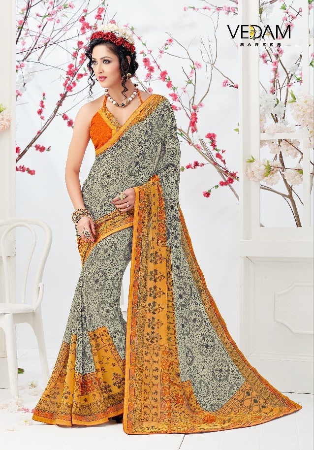 Veedam resham Fancy printed causla saree Catalog buy Online