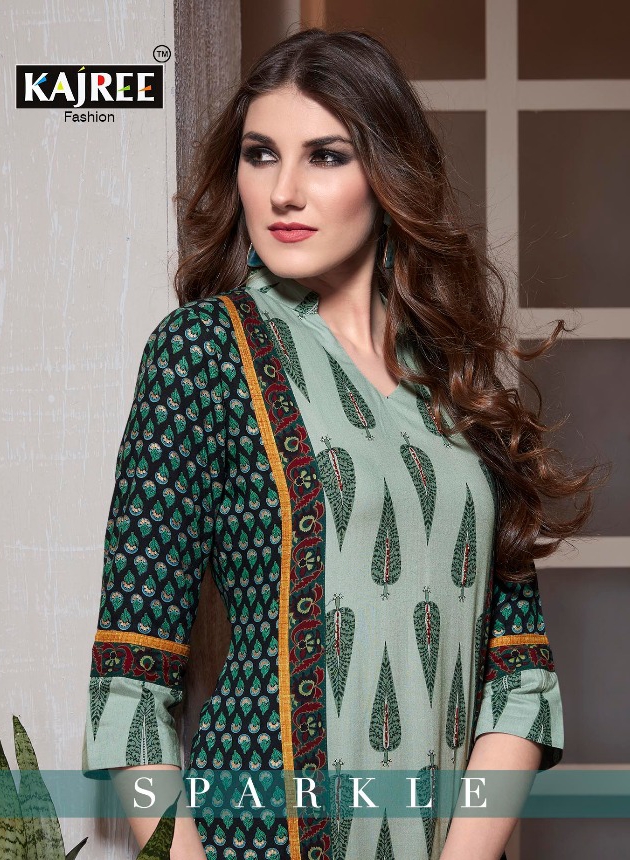 Kajree fashion sparkle designer cotton rayon printed kurtis supplier at best price