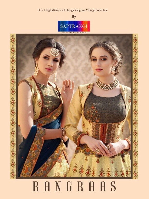 Saptrangi SL 501- SL 507 Series Rangraas 2in1 Digital print Banarasi silk lehenga and gown catalog wholesale price surat