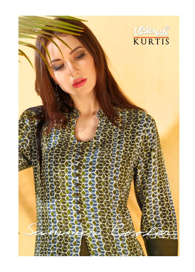 Vaishali fashion Summer cooler new rayon printed fancy Kurtis catalog in wholesale price surat buy online