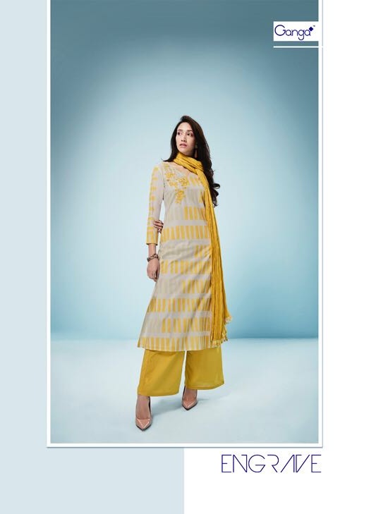Ganga fashion engrave Cotton salwar suit catalog wholesale supplier Surat best price