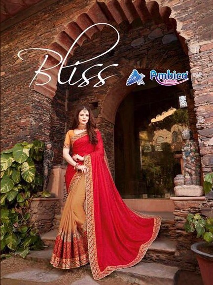 Ambica saree presents bliss party wear saree catalogue buy from surat wholesaler at best price