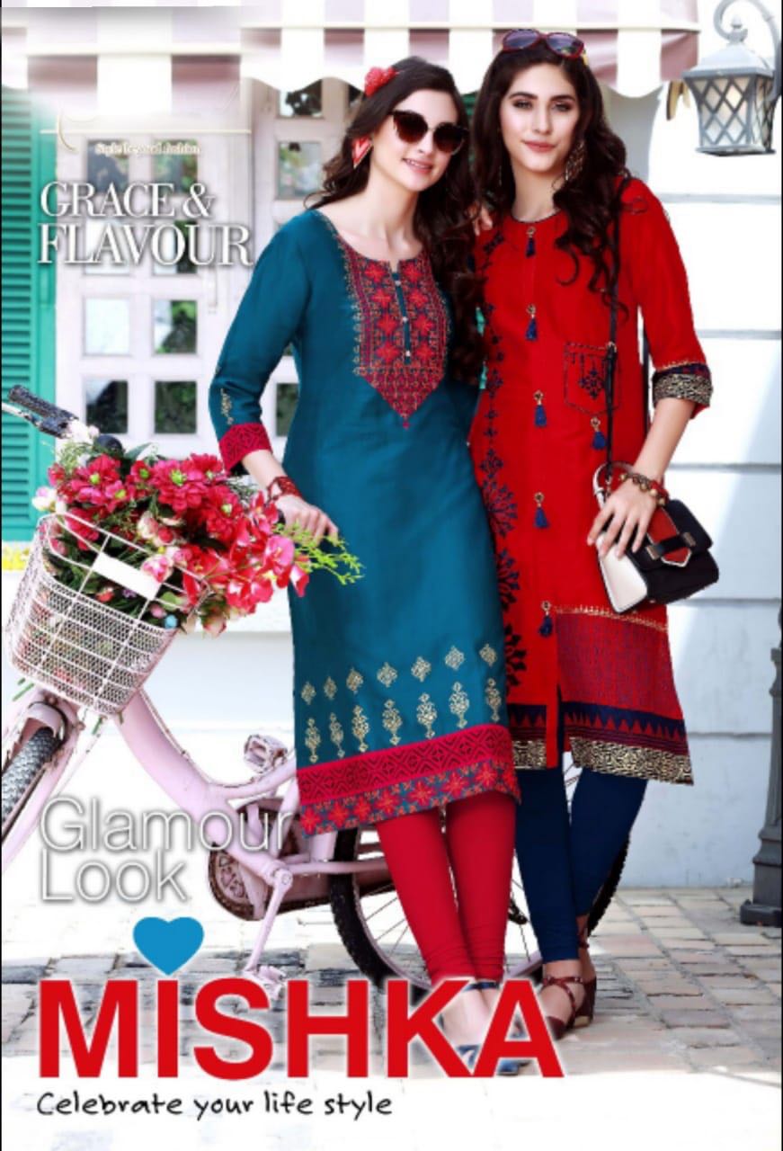 Noor presents mishka embroidery with block print kurti catalog buy from surat at Supplier price