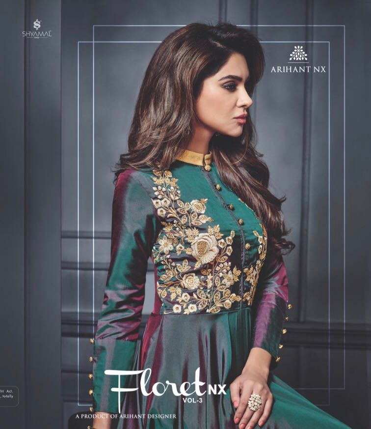 Arihant designer florent 3 NX gown style kurti catalogue from surat wholesaler