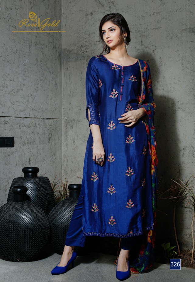 Rvee gold retrospeck Embroidery silk salwar suit catalogue in wholesale price surat
