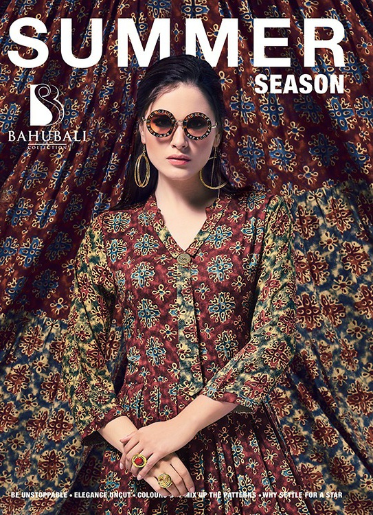Bahubali prints summer season Party wear rayon kurtis catalogue wholesale supplier surat