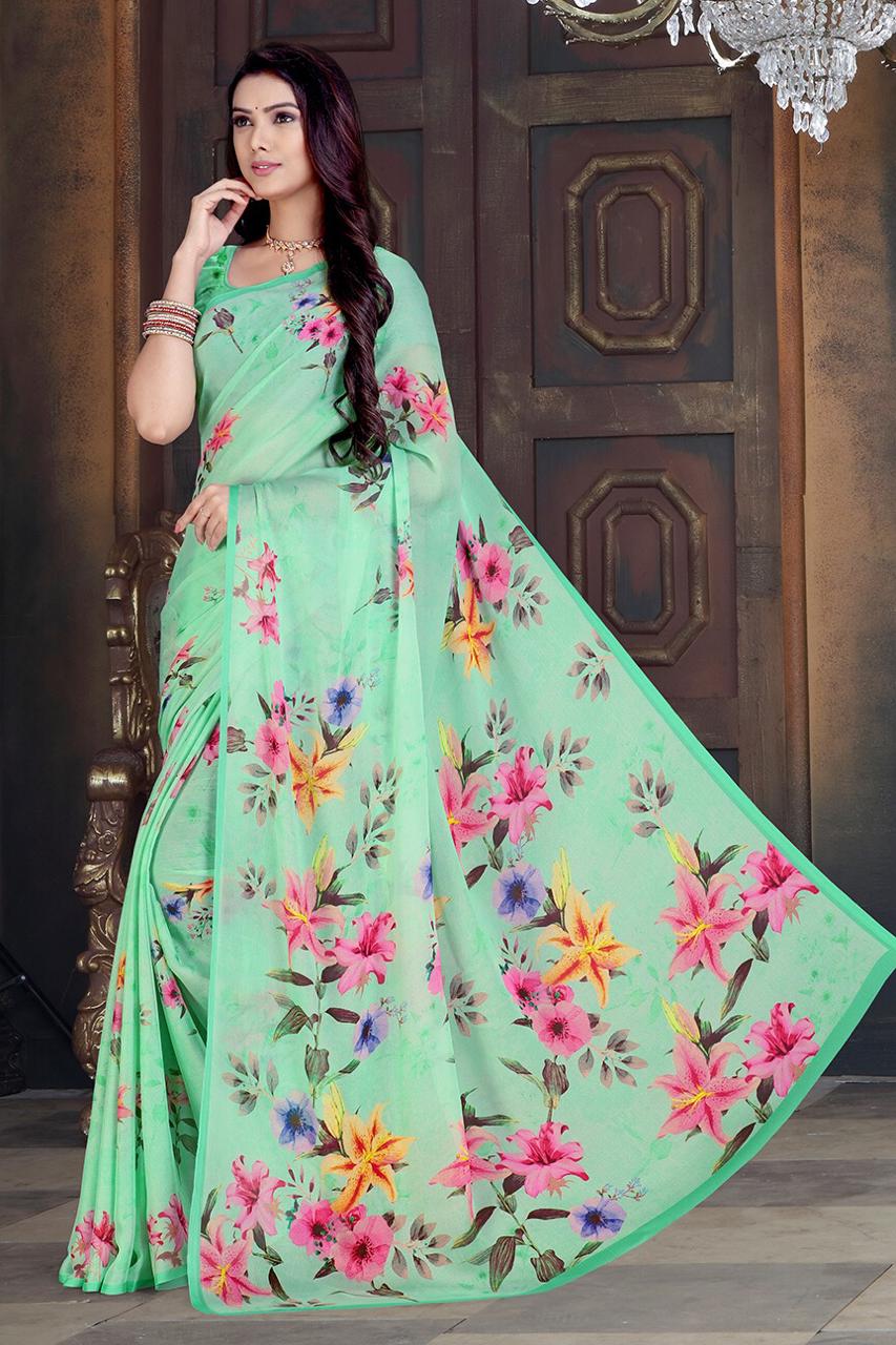 Maniyar saree Phulkari Flowery printed Chiffon saree Catalogue wholesale supplier surat