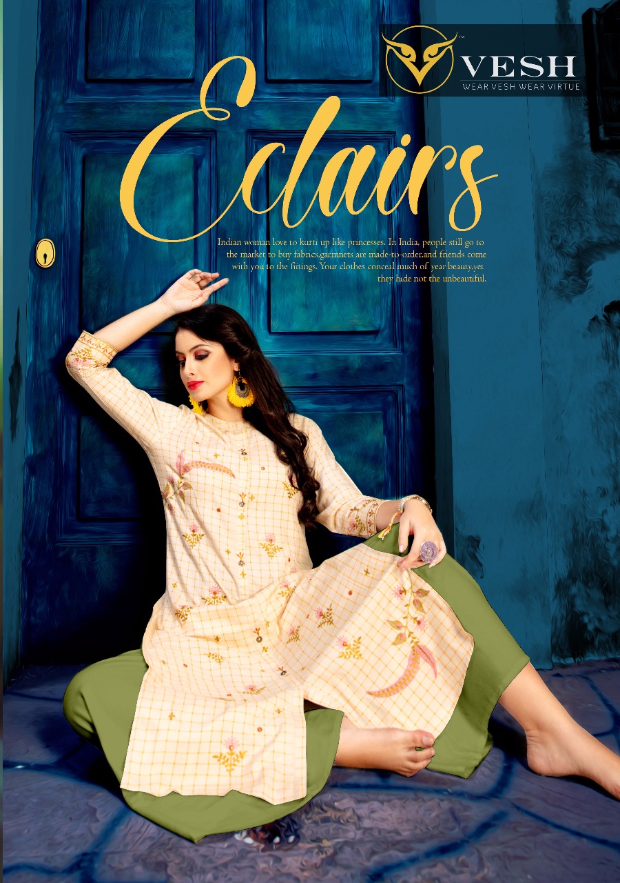 Vesh Eclairs embroidered Kurti catalogue from Surat Wholesaler at best lrice5