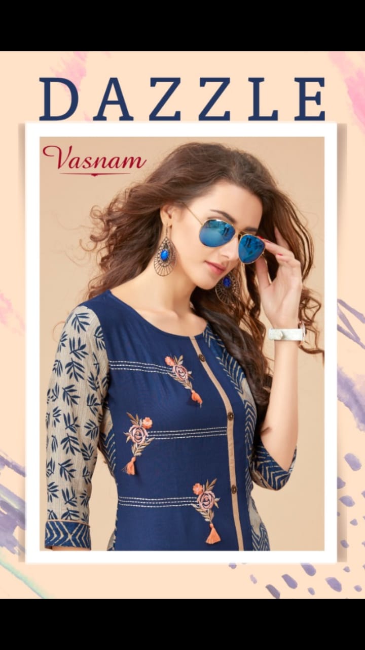 Vasnam dazzle rayon kurti catalogue from surat wholesaler