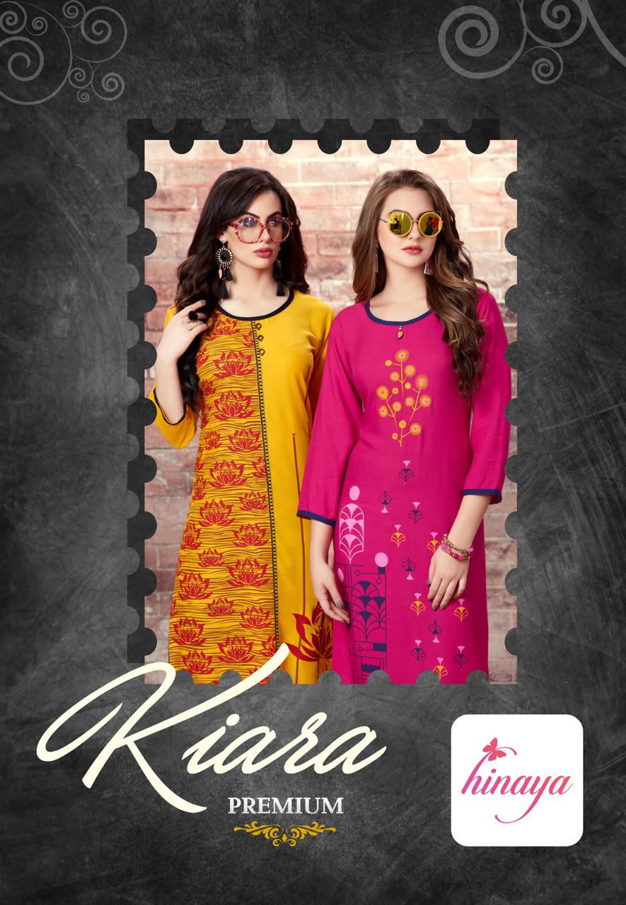 Hinaya kiara premium fancy rayon kurti catalogue from surat wholesaler