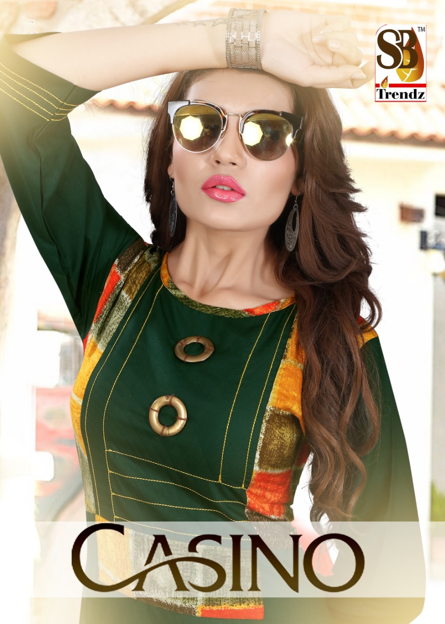 SB trends casino Printed rayon kurtis collection in wholesale