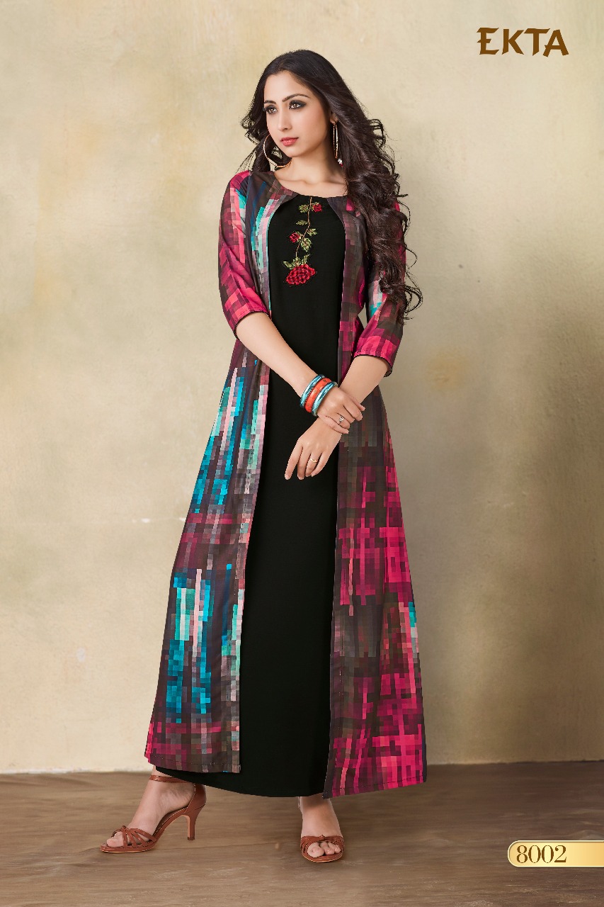 Ekta fashion fancy rayon gown style kurti catalogue from surat wholesaler