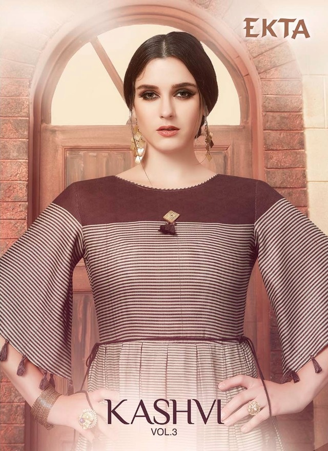 Ekta fashion kashvi vol 3 gown style rayon kurti catalogue from surat wholesaler