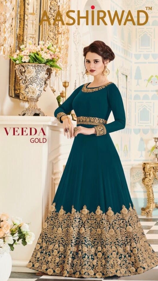 Ashirwad veeda gold new colours party wear dress catalogue from surat wholesaler