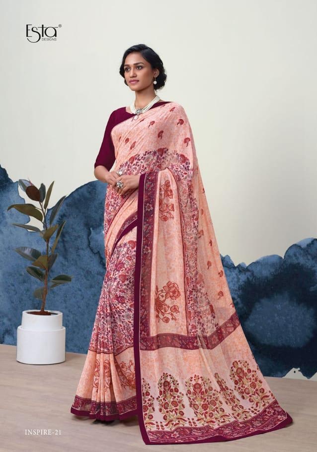 Esta designs inspire georgette printed saree full catalogue at best price from surat wholesaler online