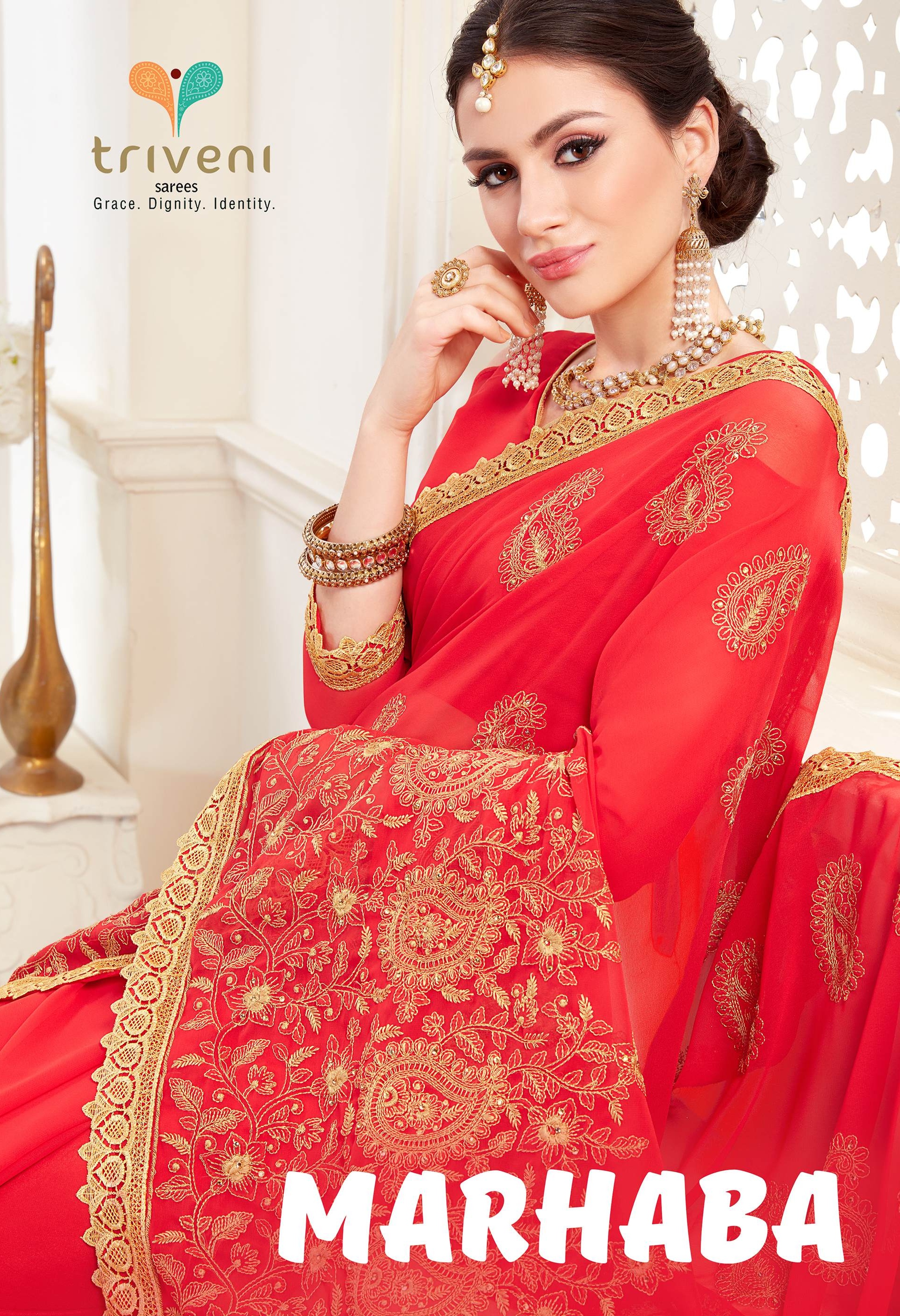 Triveni marhaba geogertte party wear saree catalogue from surat best wholesale price