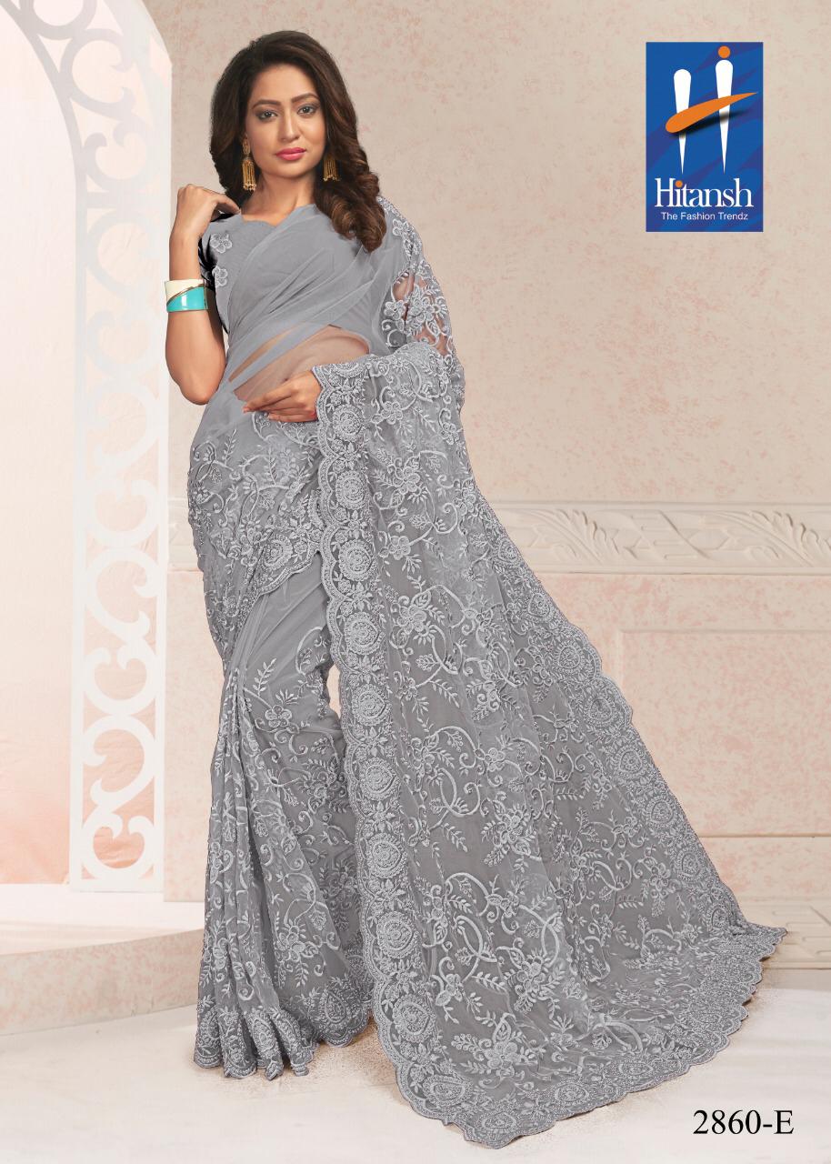 Hitansh designer heavy pearl work net saree catalogue from surat wholesaler in india