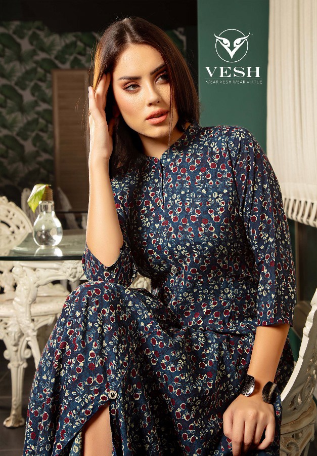 Vesh Athena A type Flaire rayon printed kurtis supplier in surat