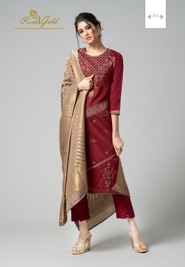Rvee gold miraya designer embroidered partywear salwaar suit catalogue from surat dealer best price
