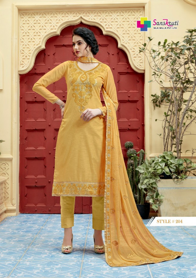Sanskruti silk Mills shakshi Designer fancy dress material catalogue supplier surat