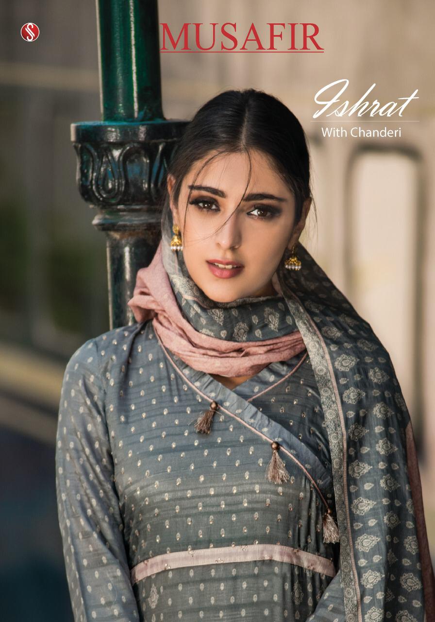 Sri Ishrat Fancy Chanderi silk dress material catalogue supplier Surat best rate