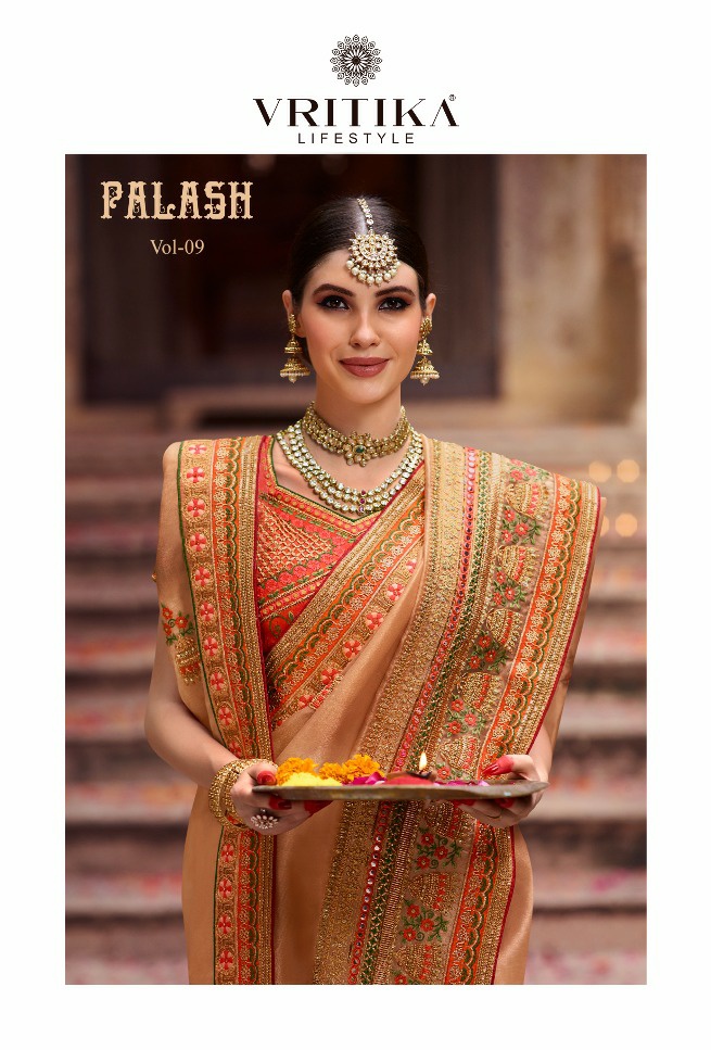 Vritika lifestyle palaash vol 9 designer traditional Indian saree catalogue wholesaler
