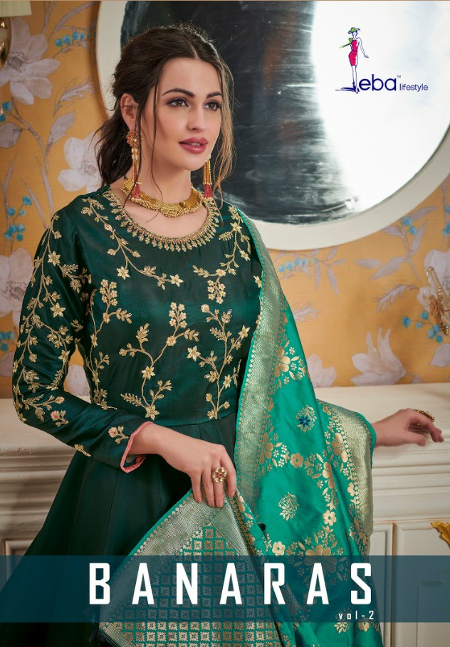 Eba lifestyle Banaras vol 2 designer ready made Banaras dupatta gown catalogs wholesale price Surat