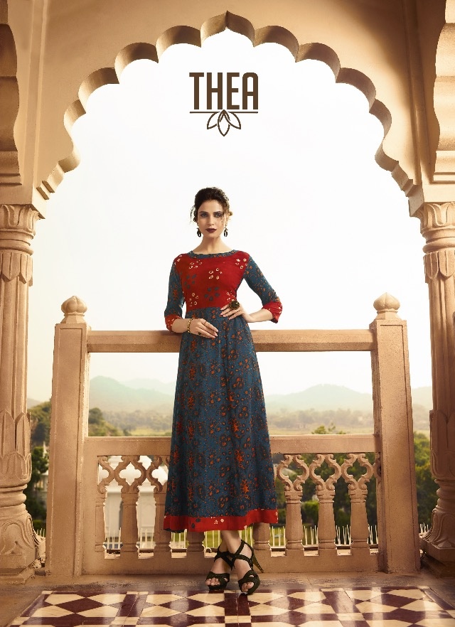 Vishwam thea embroiedered rayon kurti catalogue from surat dealer at best price