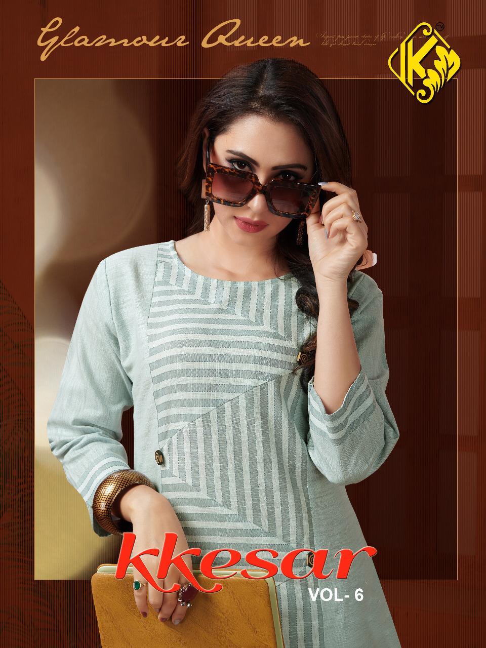 Kesar vol 6 fancy straight cotton kurti catalogue best price surat