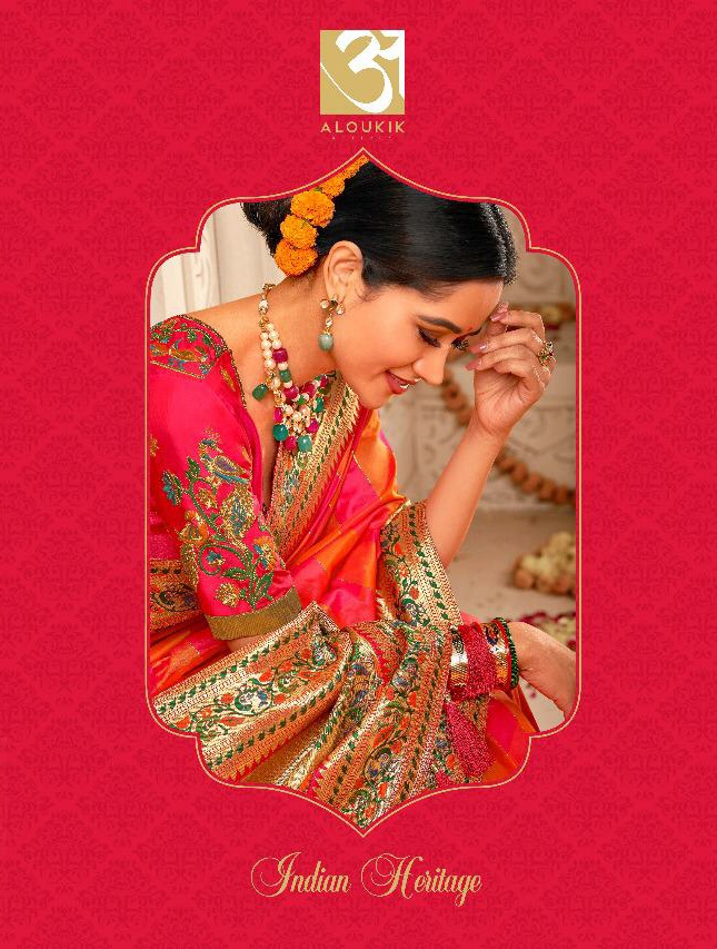 Aloukik Attires Indian Heritage AA 1201- AA 1209 Series designer Wedding wear silk saree catalog wholesale price surat