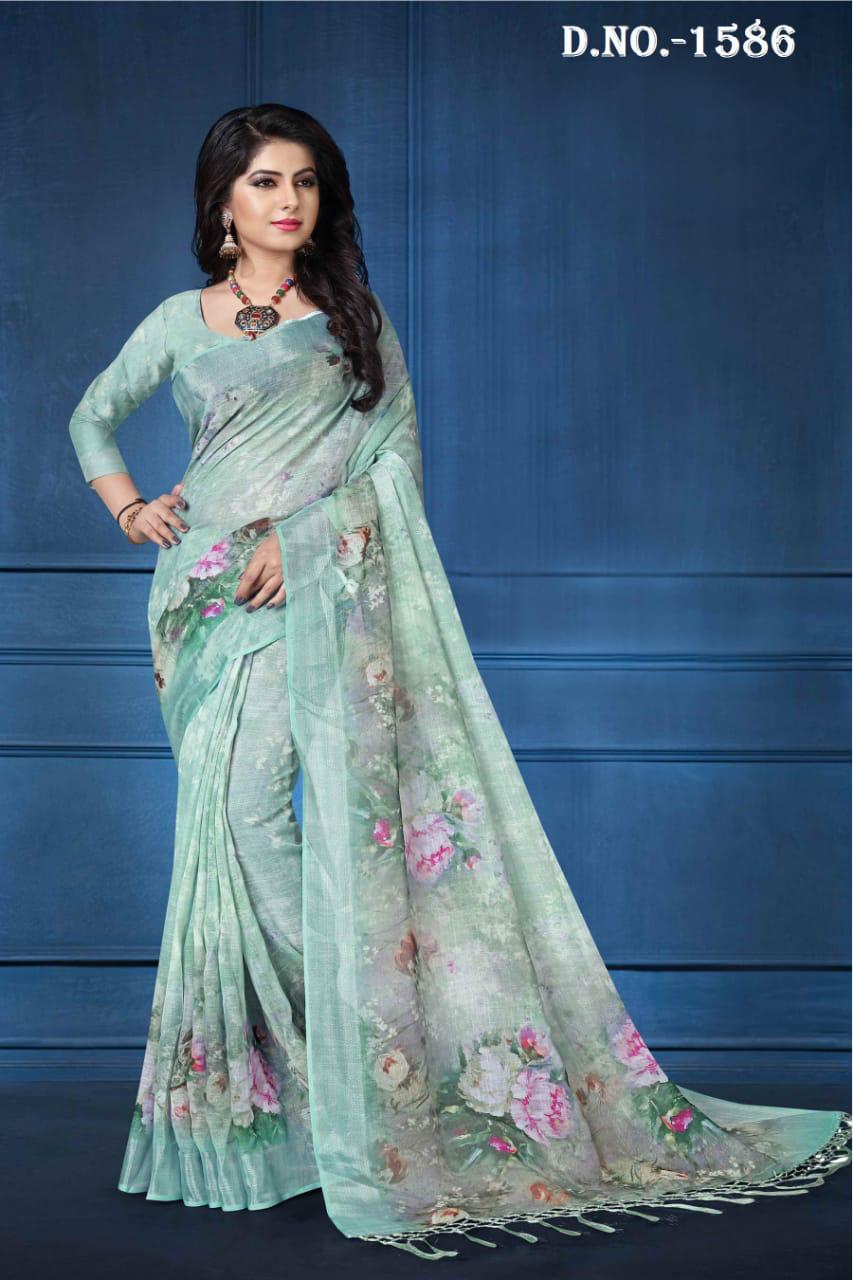 Nari fashion Aishwarya digital printed linen cotton Saree catalog in wholesale price surat
