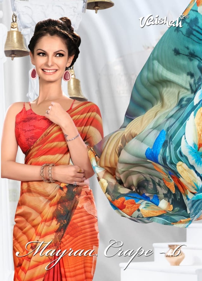 Vaishali fashion Mayraa crepe vol 6 digital printed saree catalogue surat