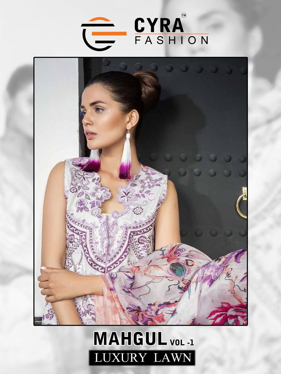 Cyra fashion mahgul vol 1 luxury lawn pakistank style suit catalog surat
