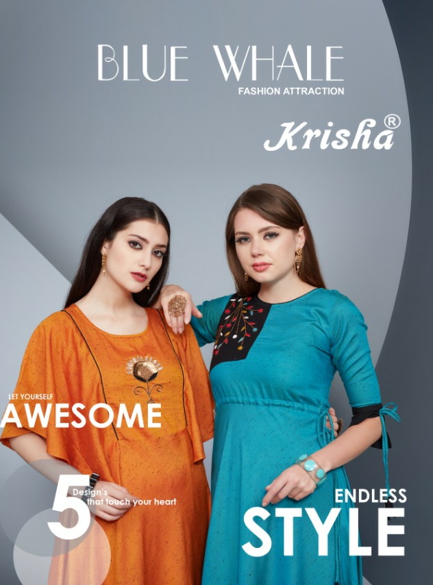 Krisha Blue whale designer rayon kurti catalog wholesale price Surat best rate