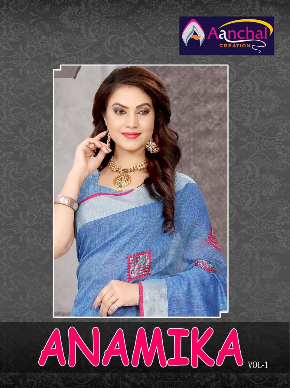 Aanchal anamika linen work fancy saree collection best price surat dealer