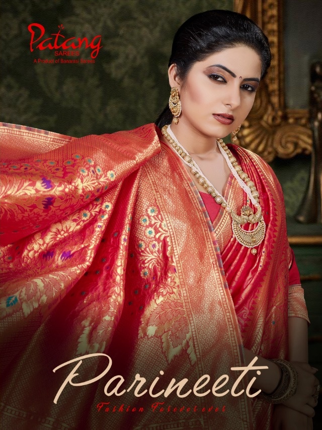 Patang parineeti colourful silk saree catalog surat wholesaler