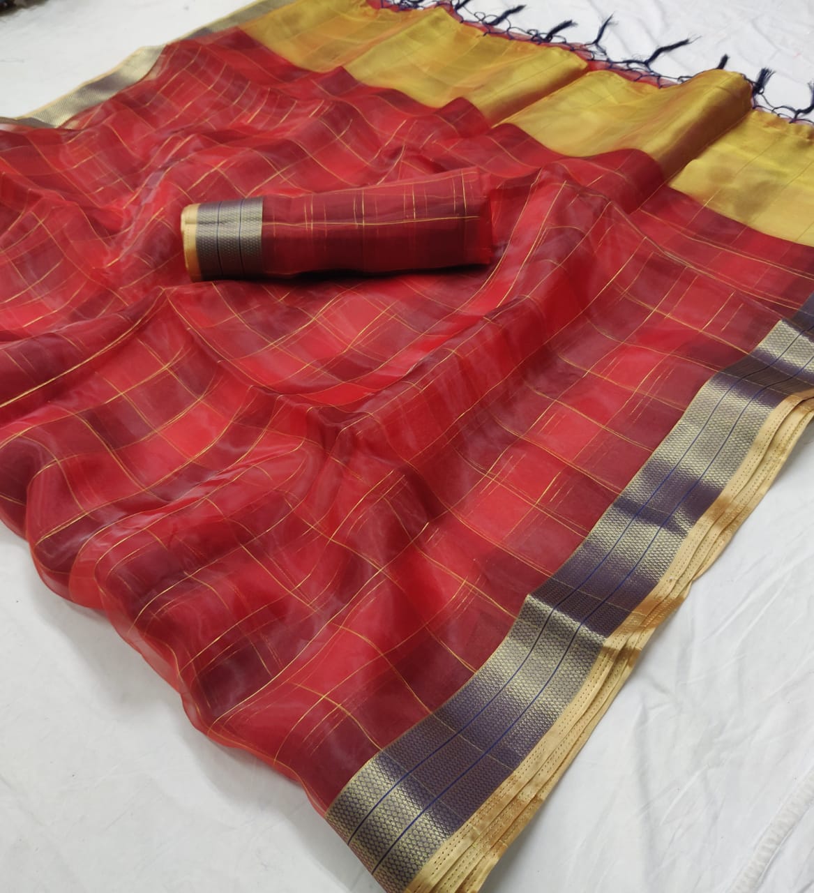 Lt fabrics ashita orgenza check fancy saree wholesale price