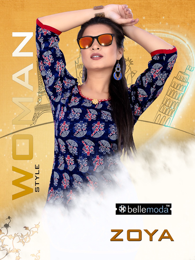 Bellemoda zoya rayon print short tops catalog surat wholesaler