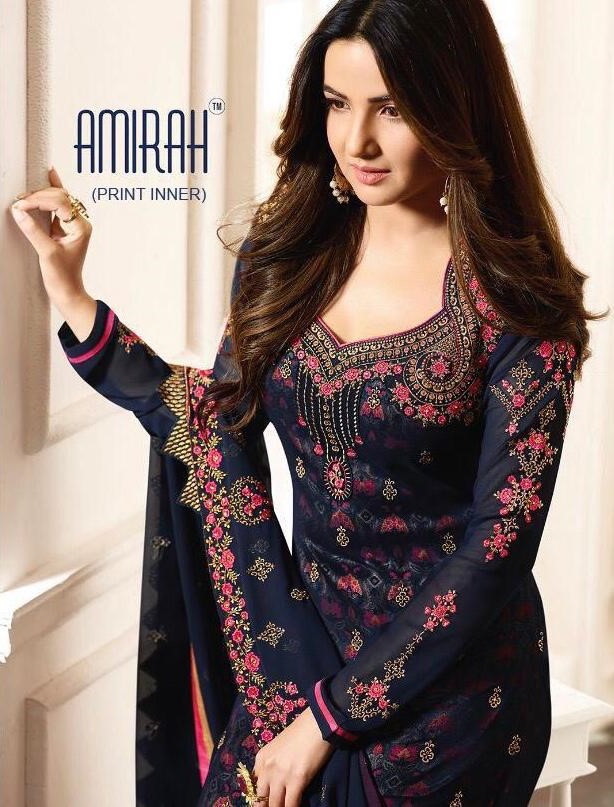 Amirah Print Inner embroidery work georgette Suit catalogue wholesale