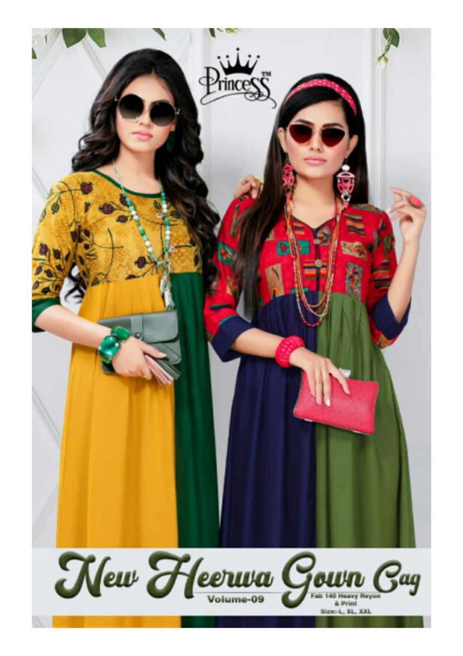 Princess new Heerwa gown vol 9 fancy Rayon kurti catalog wholesale supplier Surat best rate