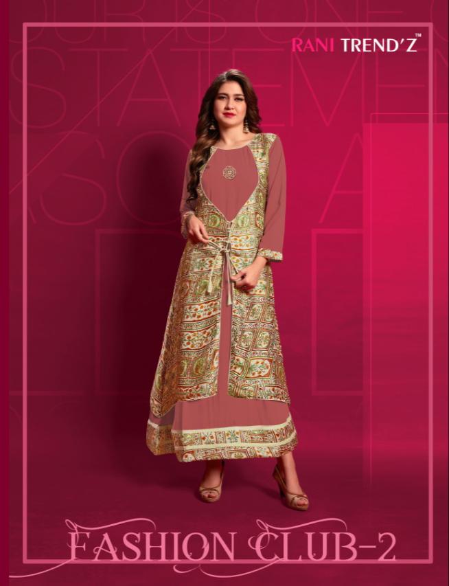 Rani trends fashion club vol 2 party wear double layer fancy kurtis catalogue supplier Surat best price
