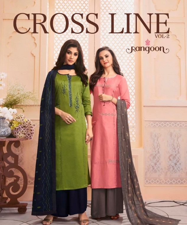 Rangoon Crossline vol 2 cotton kurti palazo dupatta collection Surat