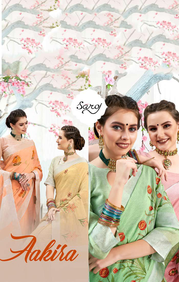 Saroj sarees Aakira work Linen cotton stylish saree wholesaler