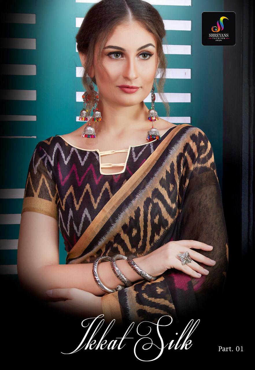 Shreyans Fashion ikkat Silk exclusive linen printed saree Wholesaler