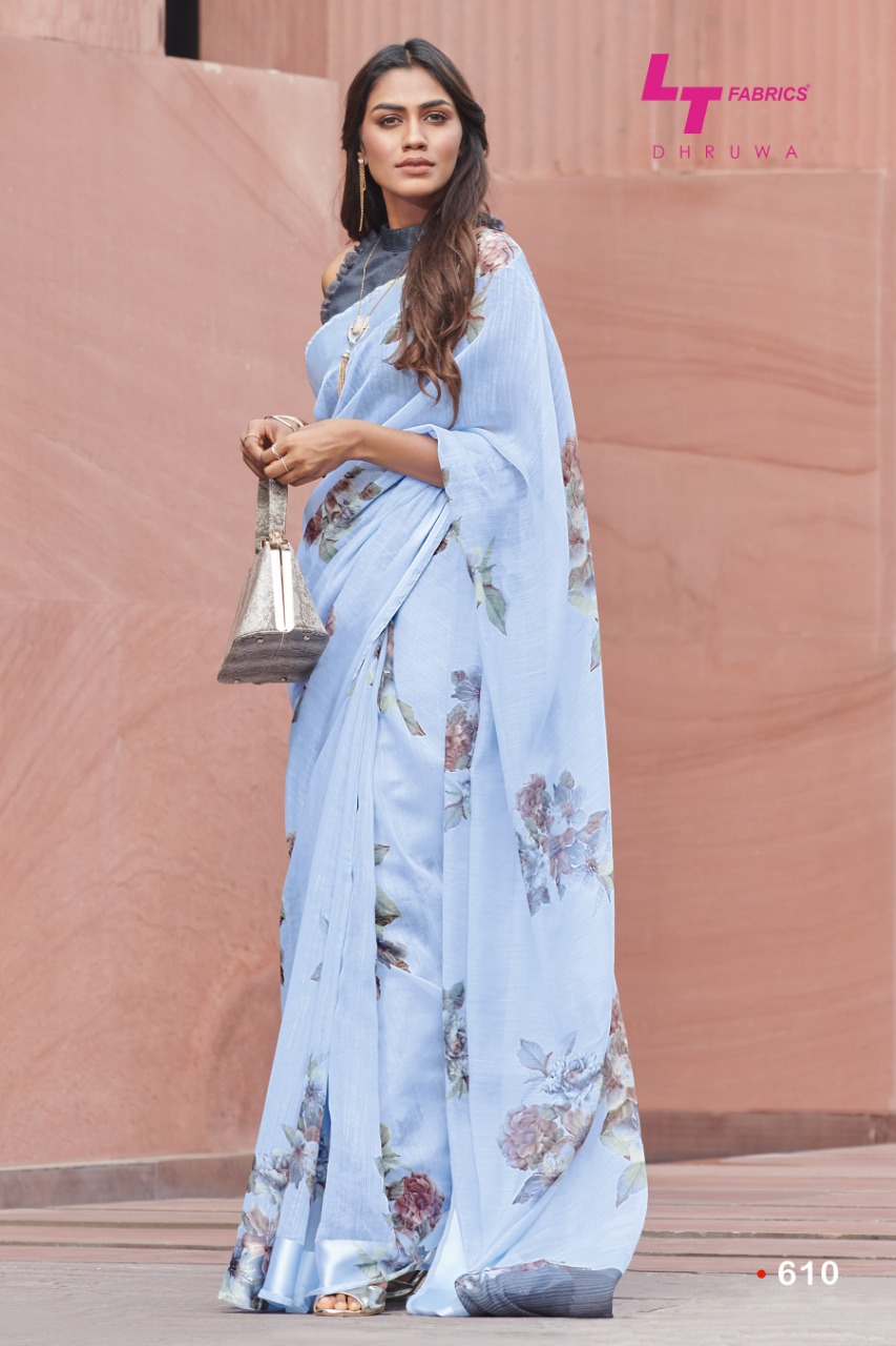 Lt Fabrics Dhruwa Designer Floral Print Linen Saree Catalog Wholesale Price