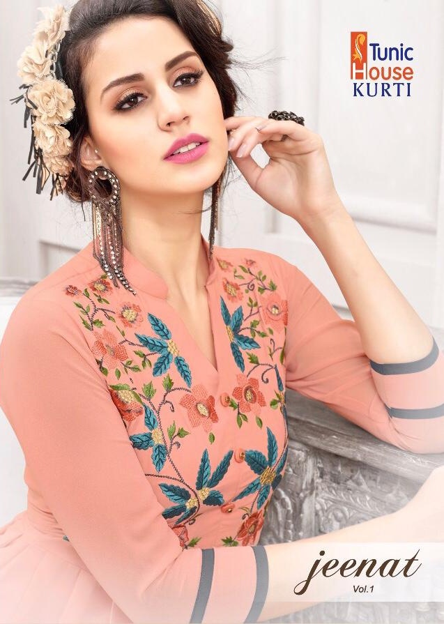 Tunic house jeenat vol 1 geogertte gown style kurti catalogue from surat wholesaler