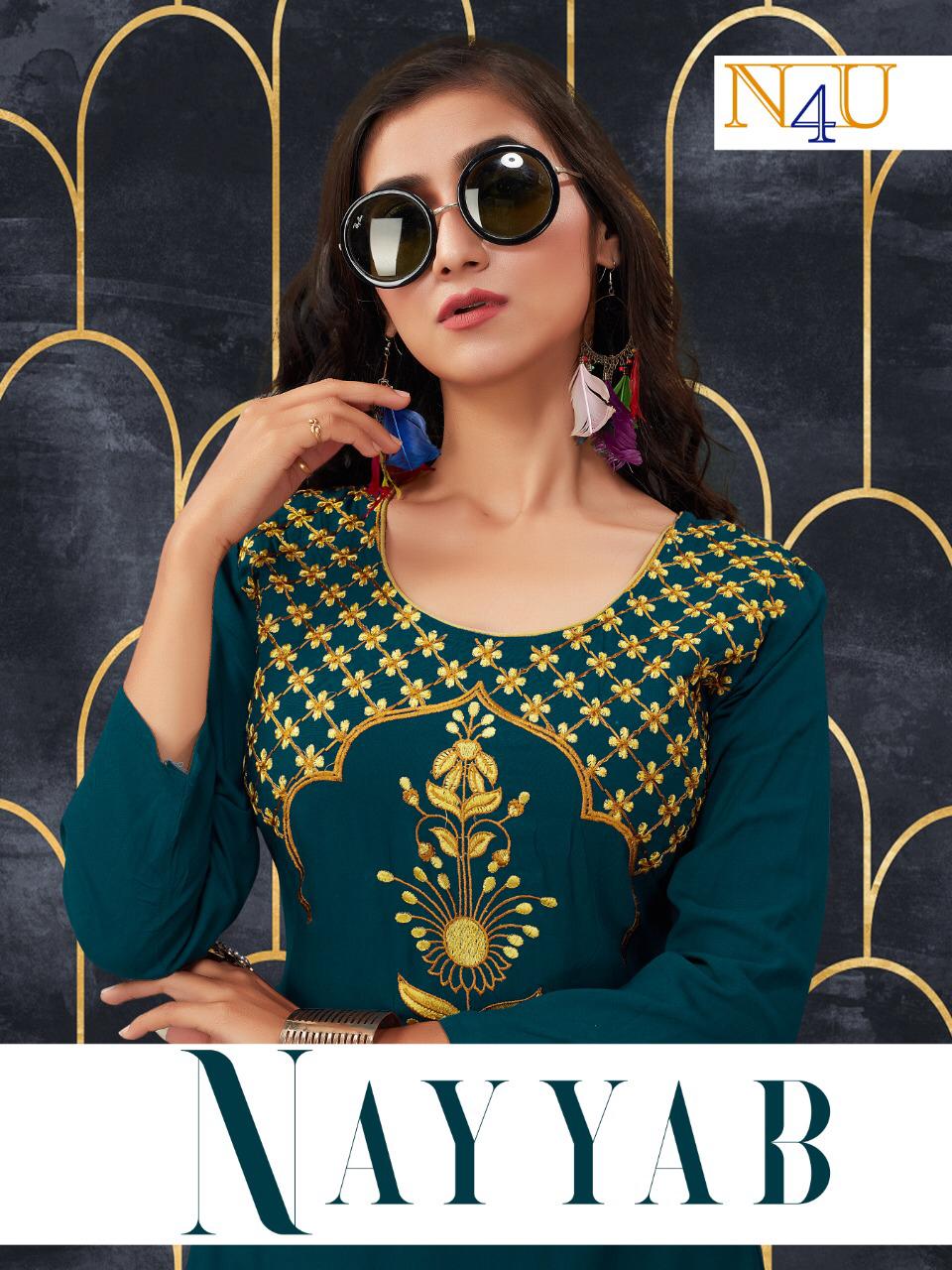 N4U Nayyab Rayon Embroidery work kurti catalog supplier online